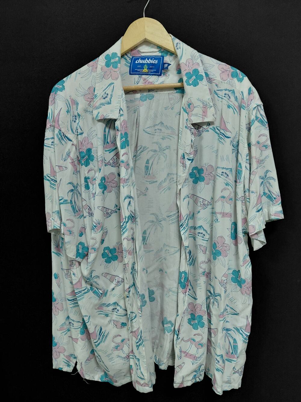 chubbies Tropical Print Rayon Shirt Short Sleeve Collared Size XL